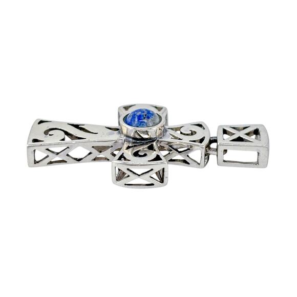 Estate Sterling Silver 925 Ornate Blue Lapis Lazuli Cross Pendant - Picture 6 of 8